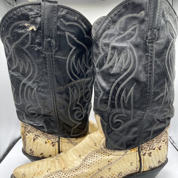 🔥 Vintage Python & Leather Cowboy Boots – Size 8M – Two-Tone Western Realness - Picture 10 of 15